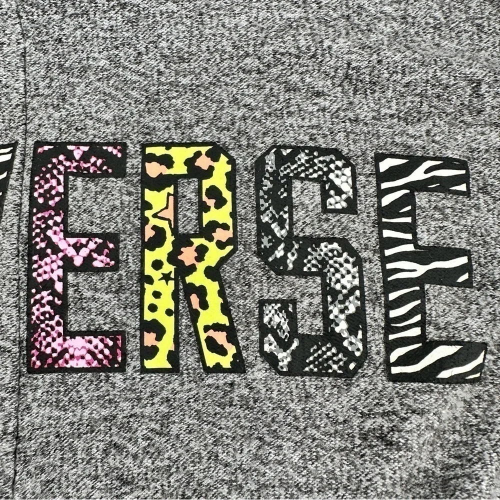 CONVERSE Girl’s Gray Soft Front-Tied Long Sleeve Hoodie Mixed Print Logo Size XL